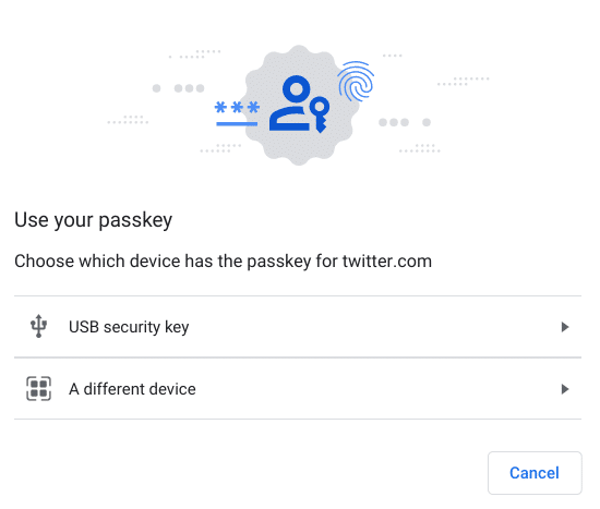 Use your passkey. Choose which device has the passkey for twitter.com
