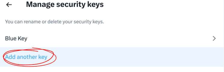 Manage security keys
You can rename or delete your security keys
Add another key (select this one)