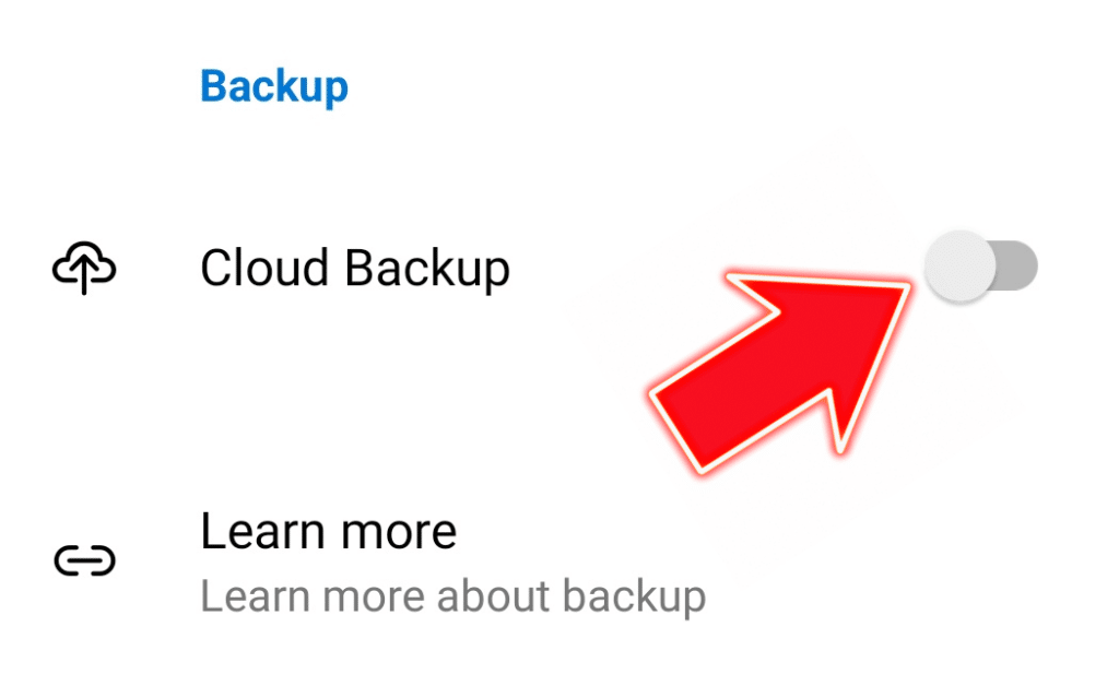 In Microsoft Authenticator's settings, under Backup, is the toggle for Cloud Backup.