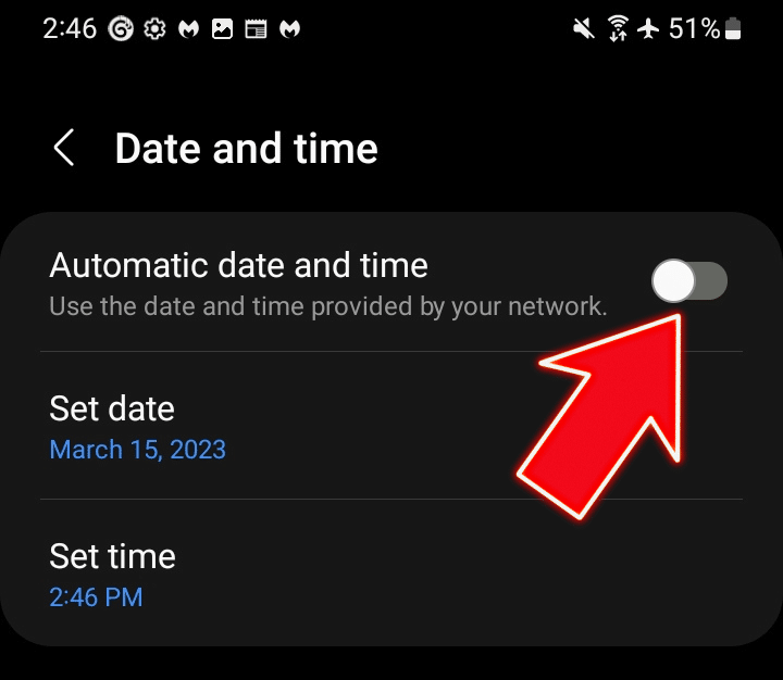 Automatic date and time. Use the date and time provided by your network.