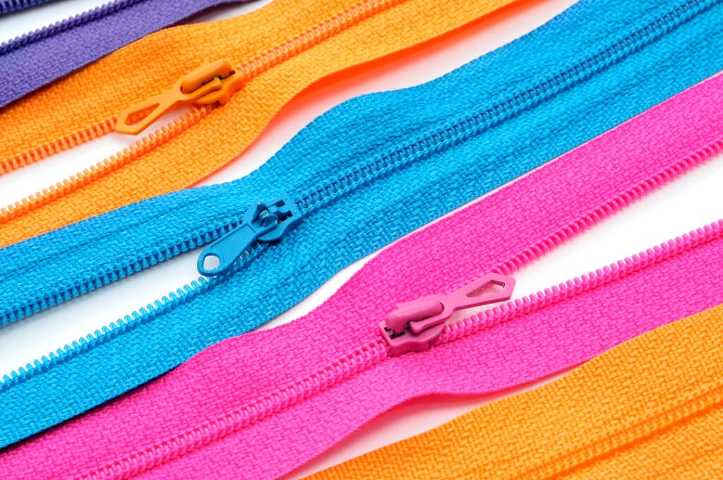 Brightly colored zippers