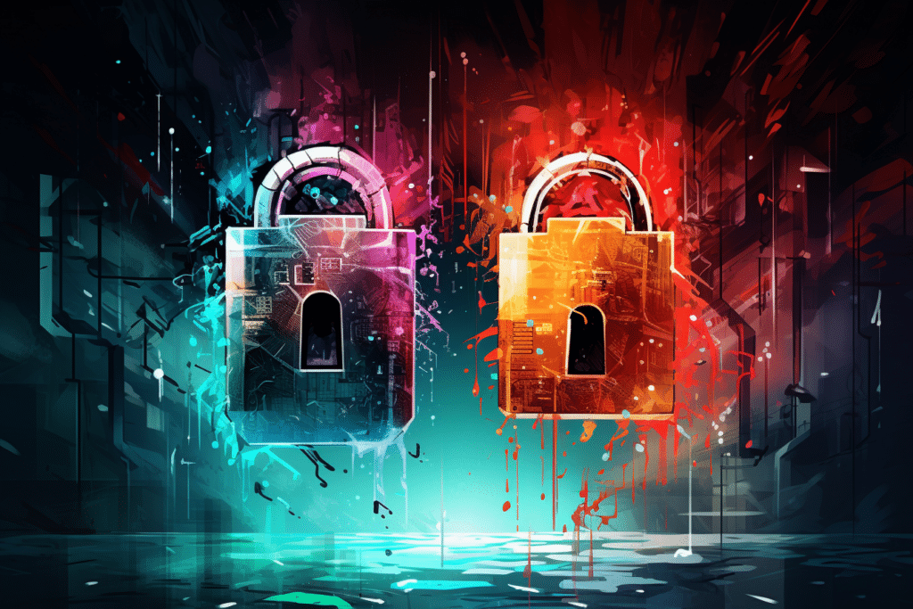 An AI generated image of two locks that are leaking data.